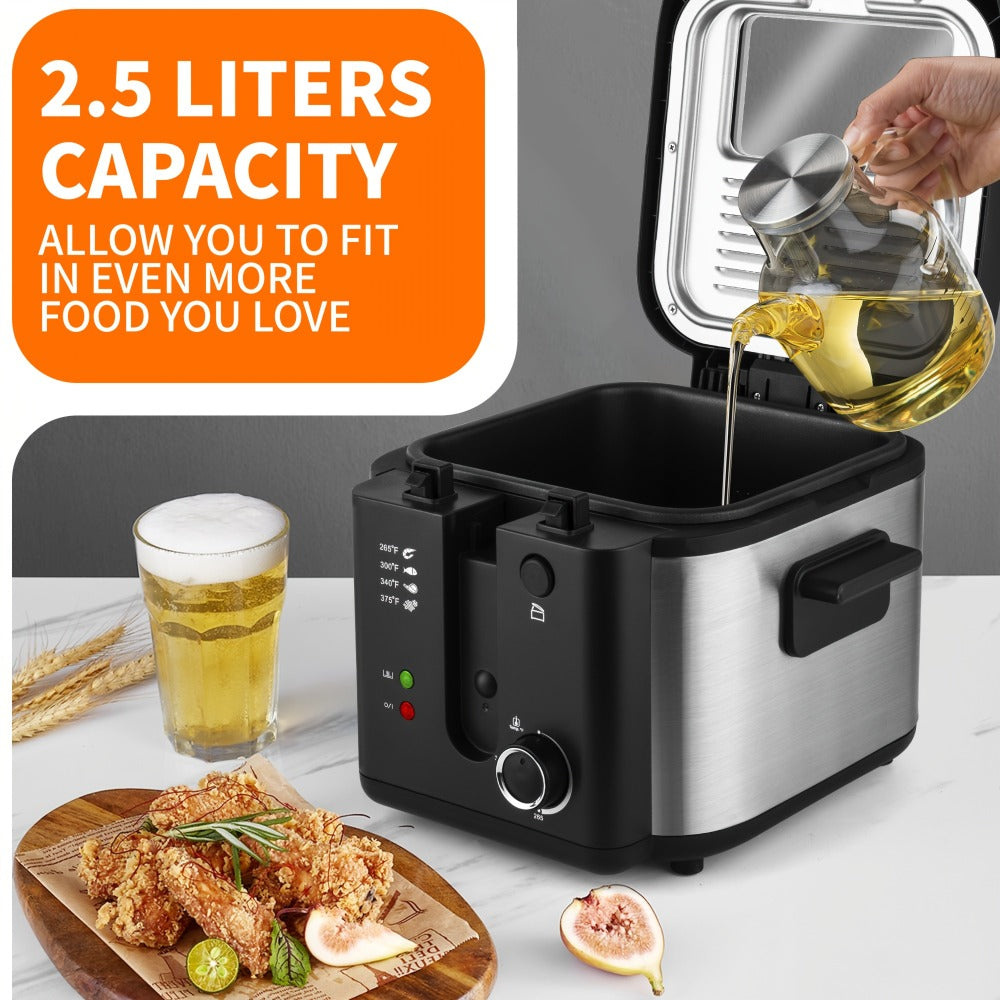 Deep Fryer Electric 1500W Non-Stick with Detachable Basket Adjustable Temperature Control Viewing Window Removable Lid Easy Clean Home Deep Frying Pan for French Fries Chicken 1.5L 2.5L 3L