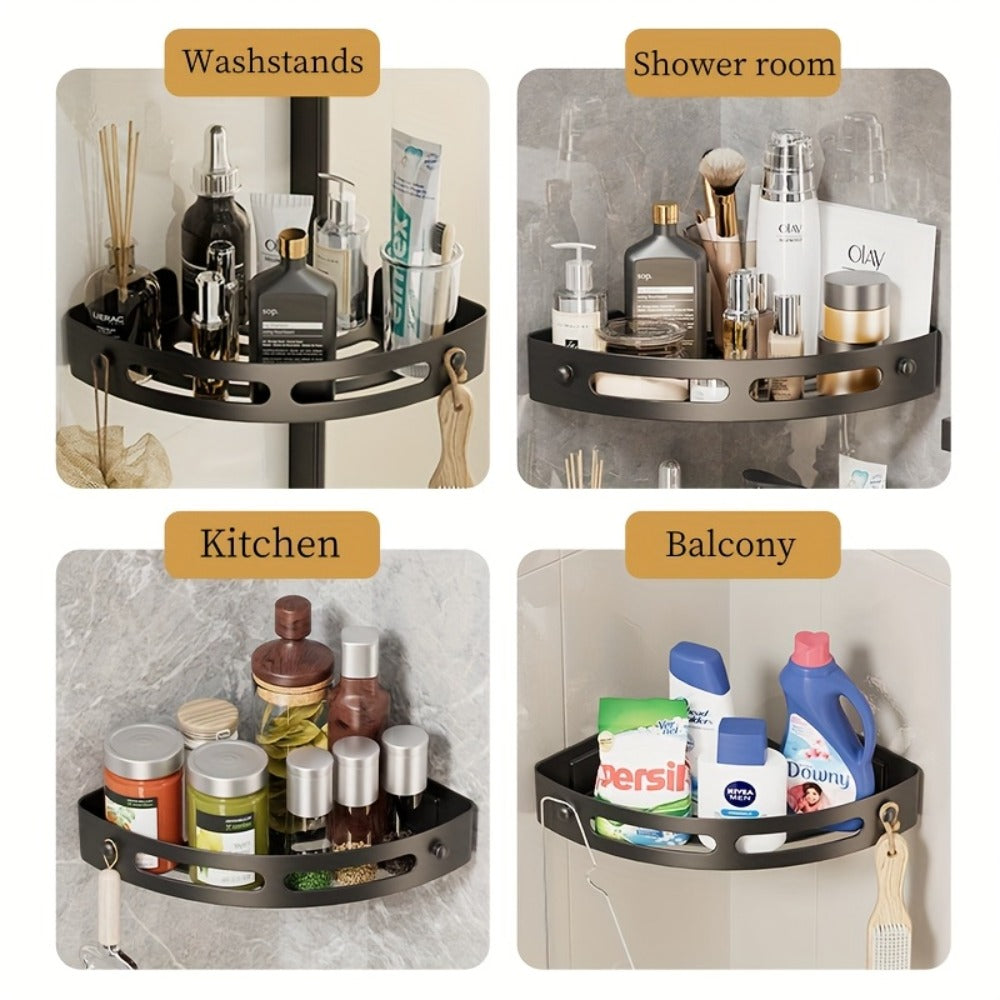 Corner Shower Caddy Organizer 2pcs ¨C 2-Tier No-Drill Wall-Mounted Bathroom Shelf Rack with Adhesive Mounts, ABS Plastic Shower Shelves for Shampoo, Soap & Essentials