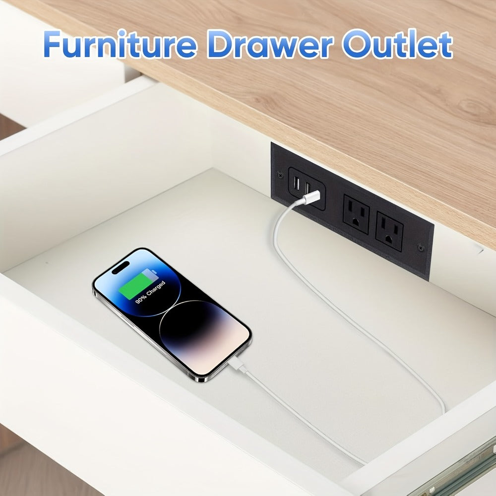 Recessed Power Strip Flush Mount Desk Outlet with USB-C & USB-A Ports In-Desk Power Grommet for Conference Room Office Table Furniture 1.5m Cord