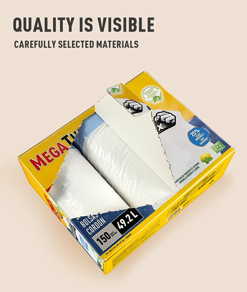 Drawstring Trash Bags with Odor Eliminator Technology ¨C Lemon Mint Scent, Puncture & Tear Resistant, 30 Gal (90 Bags) or 13 Gal (154 Bags) Kitchen Garbage Bags
