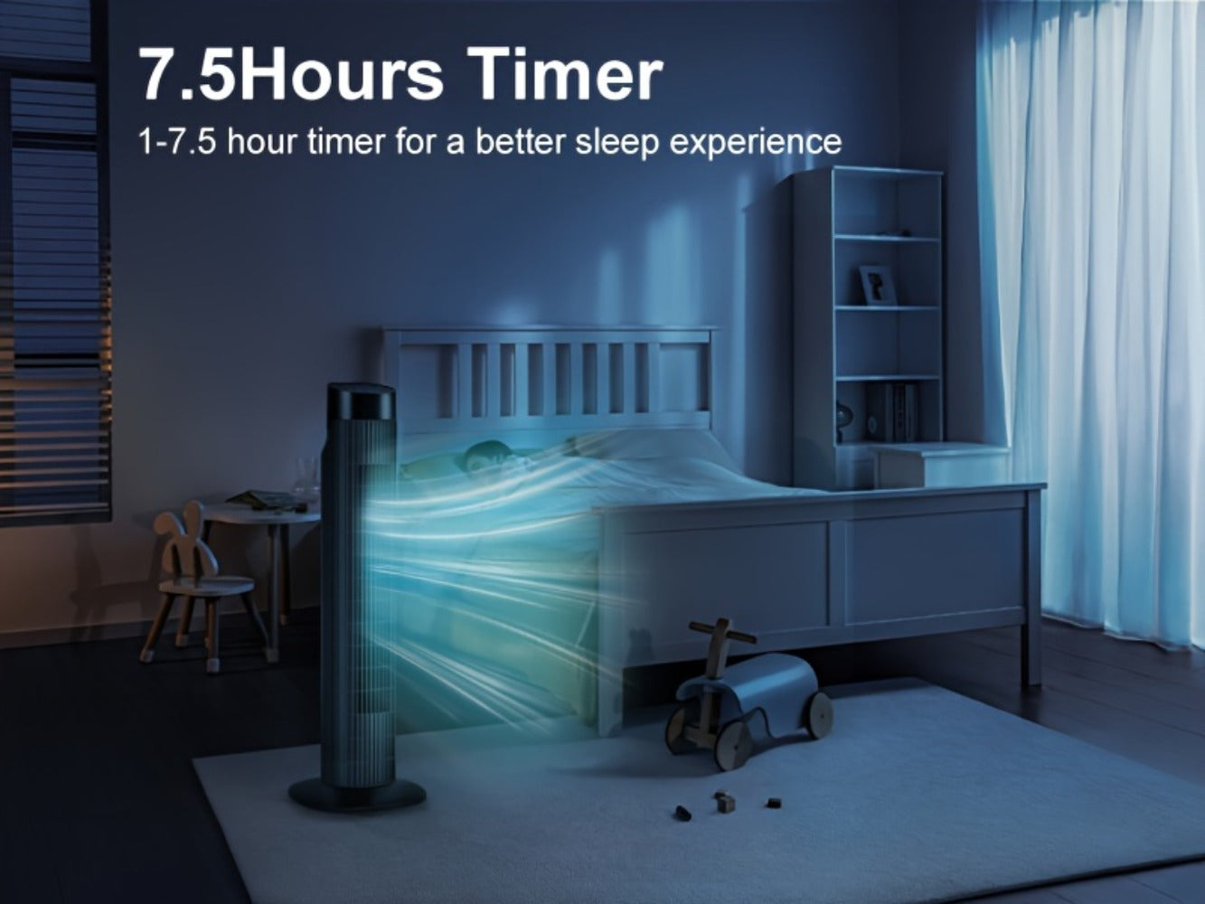 Tower Fan 31 Inch Bladeless | 80¡ã Oscillating Standing Fan with Remote Control, 7.5H Timer & 3-Speed Settings, Quiet Cooling Fan for Bedroom, Living Room & Office ¨C Black & White