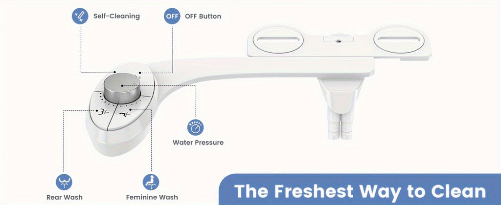 Ultra-Slim Non-Electric Bidet Attachment for Toilet, Self-Cleaning Dual Retractable Nozzles, Adjustable Water Pressure, Fresh Water Sprayer, US Standard, Easy Install