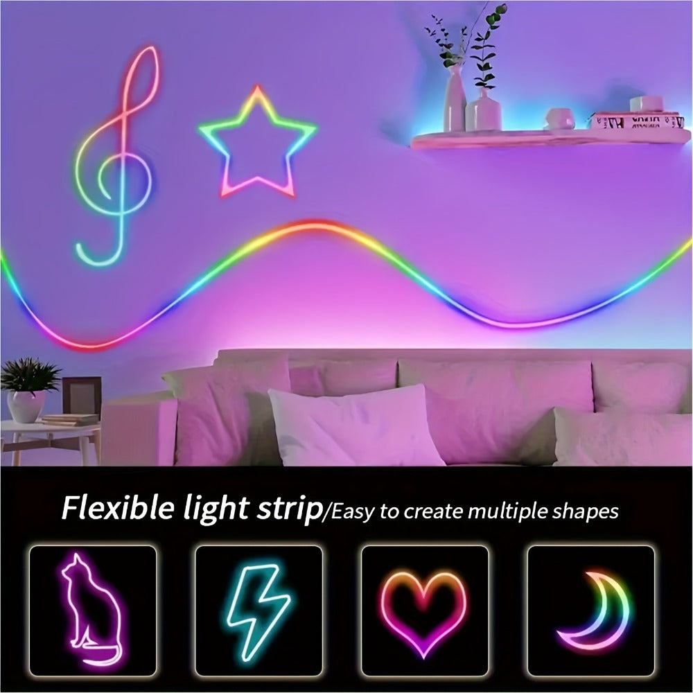LED Neon Rope Light IP65 Waterproof ¨C RGB Color Changing Light Strip, App & Remote Control, Music Sync, Silicone Neon Light for Bedroom, Gaming Room, Indoor & Outdoor Decoration (3.2/9.8/16.4 Ft)