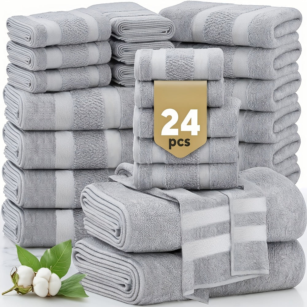 Luxury Towel Set 12 or 24 Piece Hotel Quality Cotton - Highly Absorbent Quick Dry Thick Bath Towels Hand Towels Washcloths | 7 Colors | Hotel Spa Gym Home Bathroom Essentials Gift Set