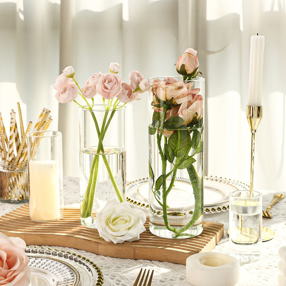 Clear Glass Cylinder Vases Bulk Set 12 24 48pcs 4 6 8 10 Inch Tall Flower Vase Hurricane Floating Candle Holder for Wedding Centerpieces Party Table Decor Valentine Halloween Christmas Home Kitchen