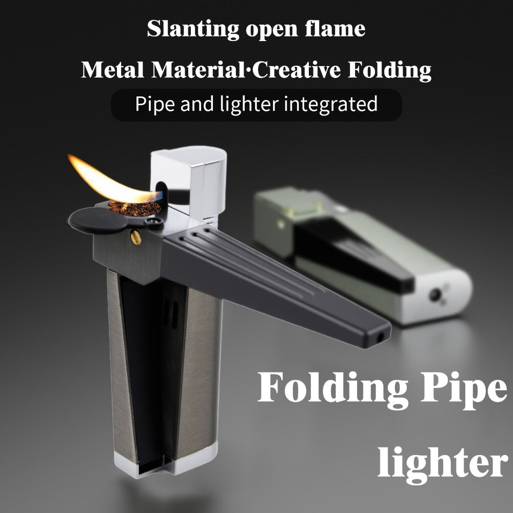 Folding Pipe Lighter Refillable 2-in-1 with Adjustable Flame, Metal-Crafted Durable Design, Gift Box Included ¨C Windproof Butane Lighter for Men, Outdoor, Christmas & Valentine¡¯s Day Gift