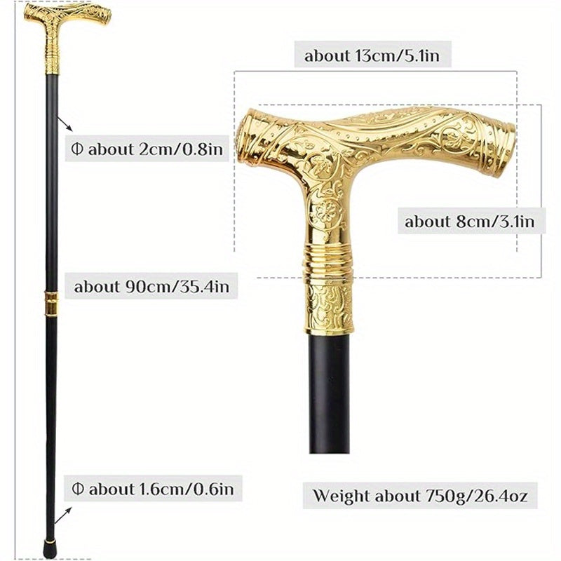 Walking Cane with Bear Head Handle Decorative Gentleman Stick Carved Flower Relief Knob Cane Fashion Mobility Aid Staff 35.4 Inch Golden