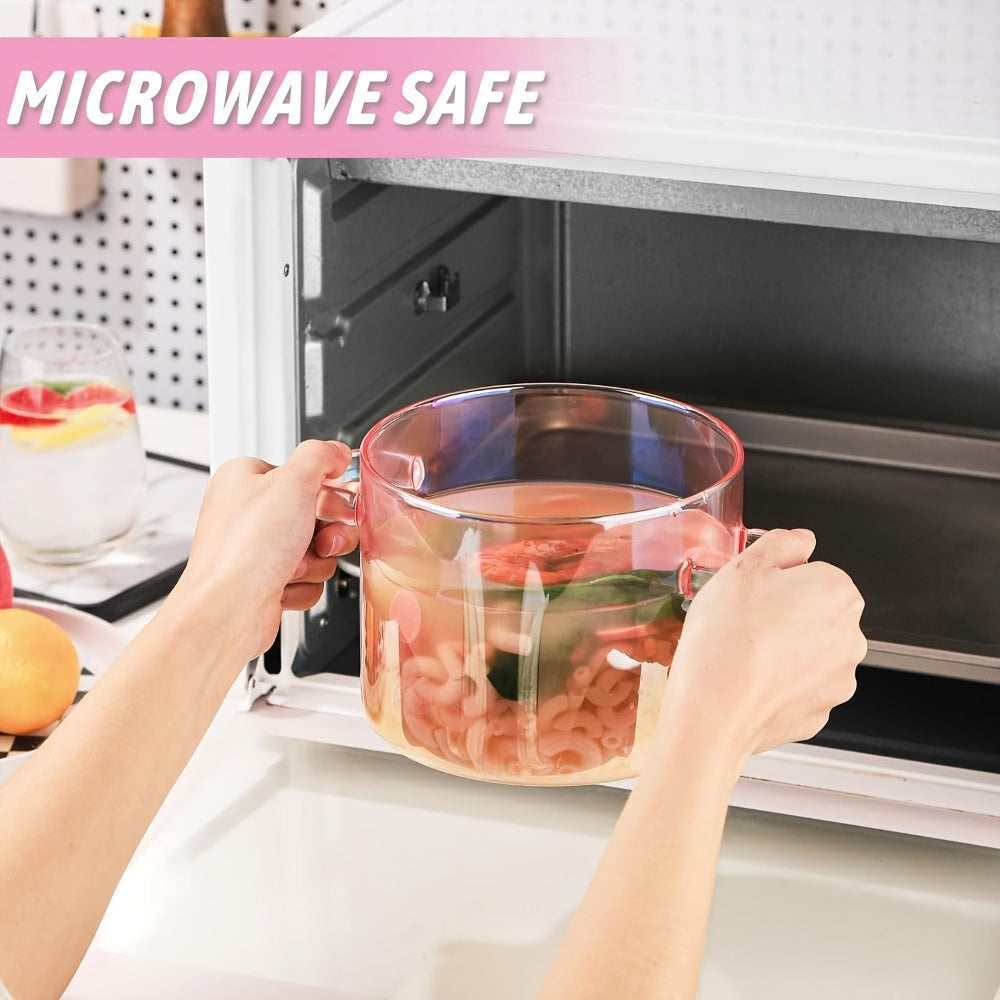 Pink Glass Cooking Pot with Heart-Shaped Lid 1500ml - Multifunctional Boiling Stewing Pot for Pasta Soup Congee Noodles Compatible with Electric Ceramic Stove (Pink)