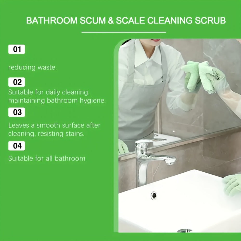 Bathroom Cleaner with Sponge 3.38oz - Deep Cleaning Stain Removal Scrub for Tiles Tub Fixtures - Removes Soap Scum Hard Water Stains Mildew - Multi-Surface Bath Cleaner Shiny Streak-Free Finish