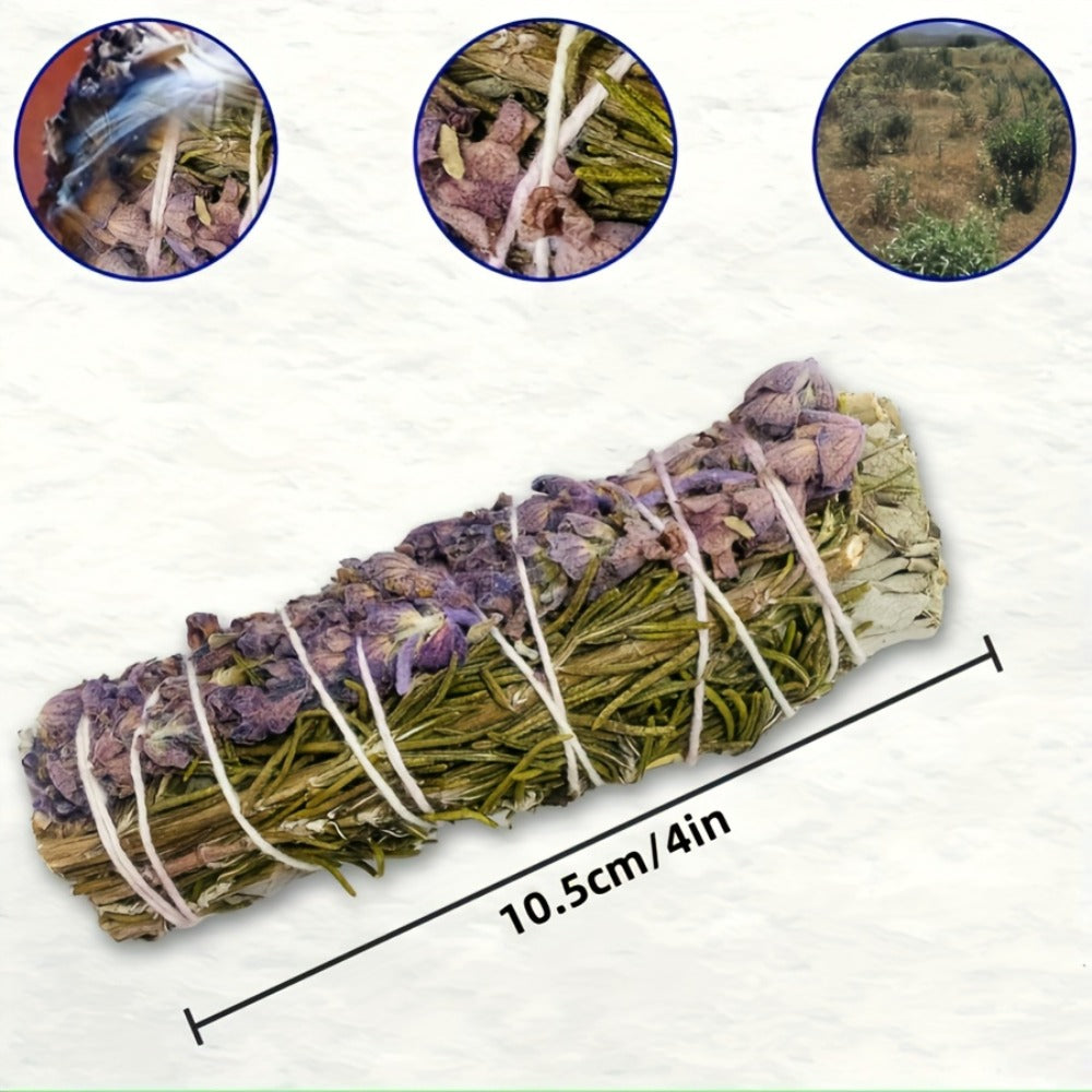 Sage Incense Smudge Bundle Set 3 Pack - White Sage Rosemary Lavender Hand-Bundled Incense Sticks for Home Cleansing Negative Energy Purification Meditation Aromatherapy Spiritual Healing