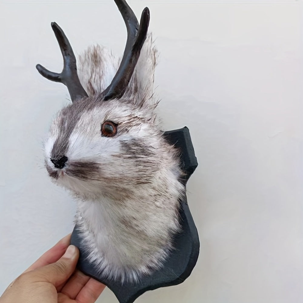 Jackalope Wall Mount Faux Taxidermy Rabbit Head with Antlers - Whimsical 3D Resin Animal Wall Art for Home, Living Room & Office Decor | Retro Fauxidermy Gift for Birthday, Housewarming & Christmas