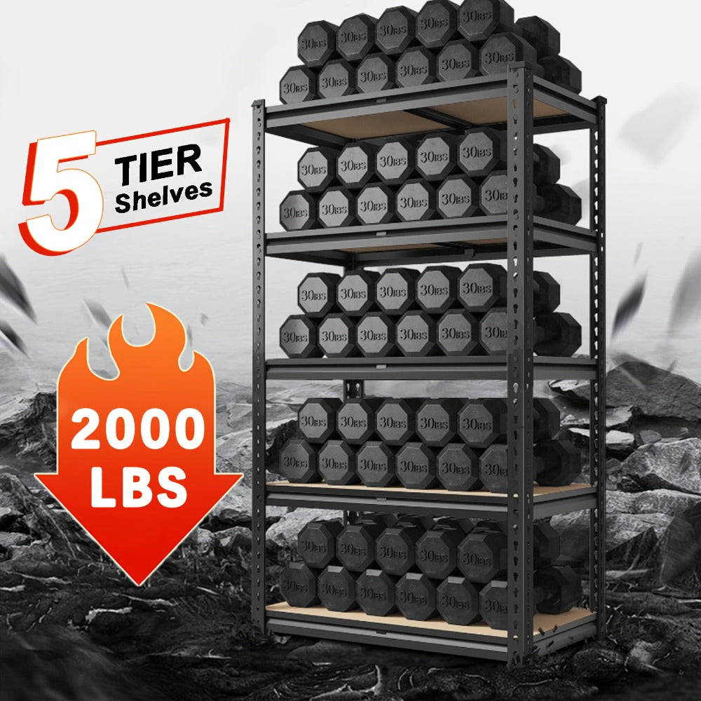 5-Tier Garage Shelving Unit 2000 lbs Capacity Heavy Duty Adjustable Storage Shelves 72¡±/60¡±H x 35.5¡±W x 16¡±D for Garage, Closet & Pantry Organization ¨C Steel Rack Easy Assembly, Includes Gloves & Hammer