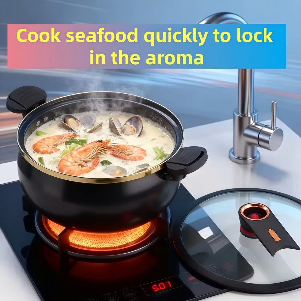 Non-Stick Soup Pot with Twist-Lock Handle | Large Capacity Stew Pot Compatible with Gas Stove Induction Cooker Open Fire | Multi-Function Cooking Pot for Home Restaurant Hotel