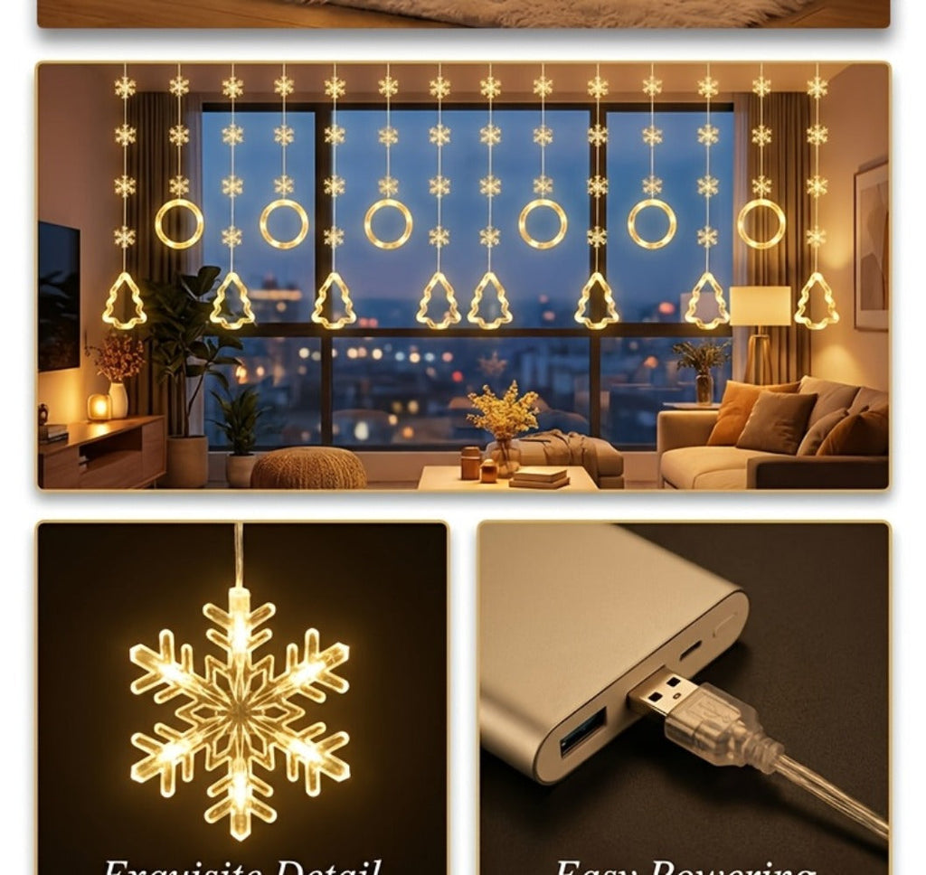 Mini LED String Lights Christmas Snowflake & Star Tree Shapes, 10-Pack USB Powered Fairy Lights 118 Inch, Indoor Holiday Decoration for Bedroom Window Curtain Wall Door Living Room Party Decor