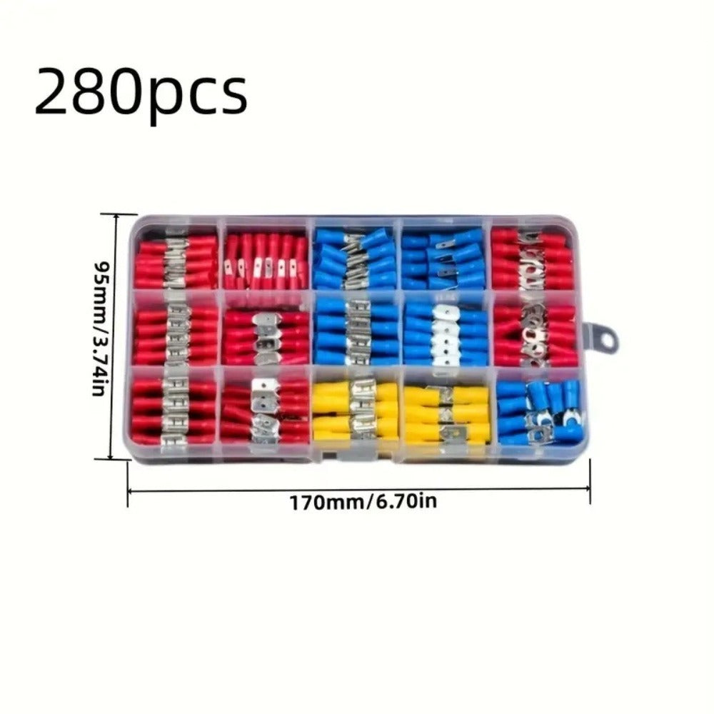Electrical Crimp Terminals 280pcs Assorted Kit ¨C Insulated Ring Fork Spade & Butt Wire Connectors for Automotive Marine & Home Wiring, Universal Cable Connector Set with Storage Case