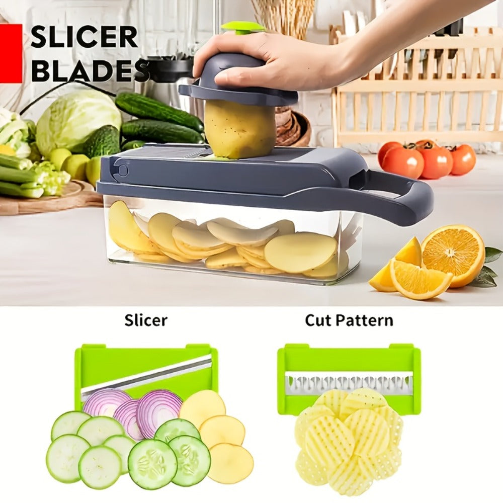 Vegetable Chopper 18-in-1 Multifunctional Food Chopper & Mandoline Slicer with Container ¨C Onion Dicer, Adjustable Cutter for Kitchen Meal Prep, Gray