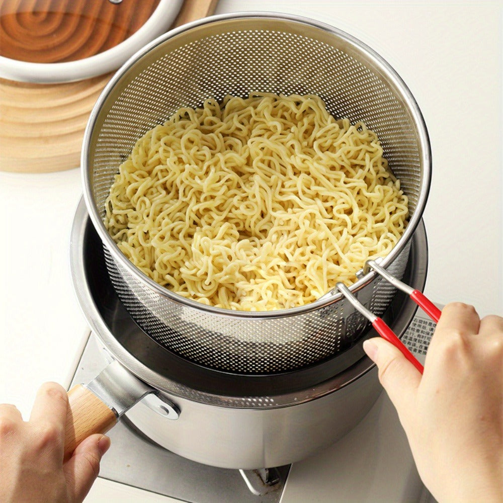 Stainless Steel Deep Fryer Pot Set with Frying Basket & Glass Lid, Non-Stick Multi-Function Cookware for Deep Frying, Noodles, Steaming & Ricotta, Induction & Gas Compatible