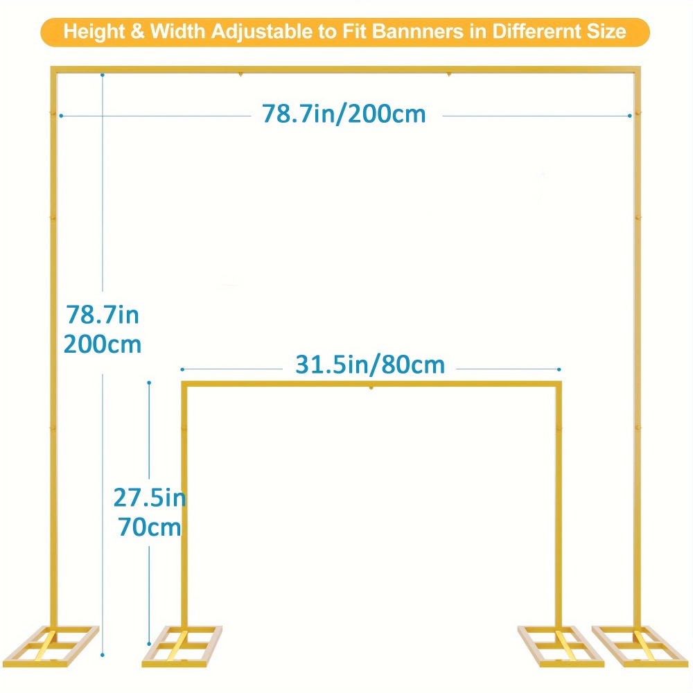 Backdrop Stand Heavy Duty Golden Adjustable Pipe Drape Kit Square Metal Arch Party Frame for Wedding Birthday Banquet Photo Booth