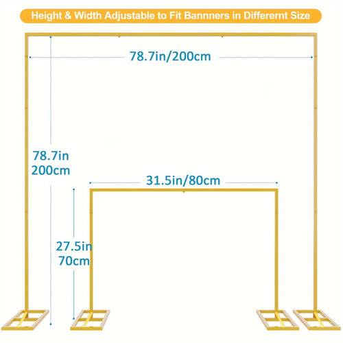 Backdrop Stand Heavy Duty Golden Adjustable Pipe Drape Kit Square Metal Arch Party Frame for Wedding Birthday Banquet Photo Booth