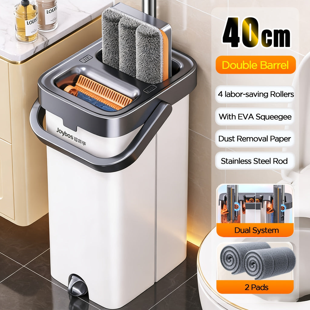 Flat Floor Mop and Bucket Set with Self-Cleaning System ¨C Manual Squeeze Mop for Home, Office, Living Room, Bathroom & Kitchen ¨C ABS, Multisurface, No Electricity Needed (White & Black)