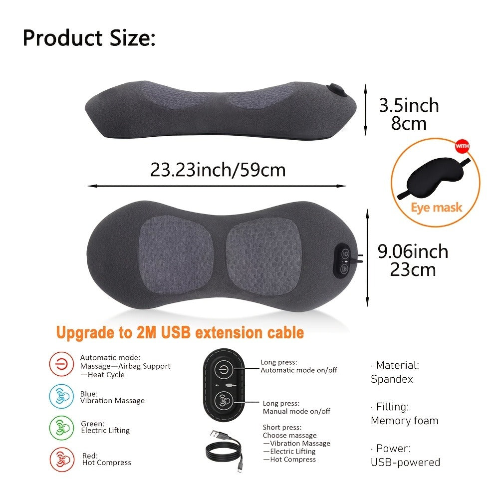 Lower Back Massager with Heat ¨C 3-in-1 Lumbar Support Pillow with Vibration & Traction for Back Pain Relief | USB Powered, Ideal for Car, Office Chair, Bed & Home Use