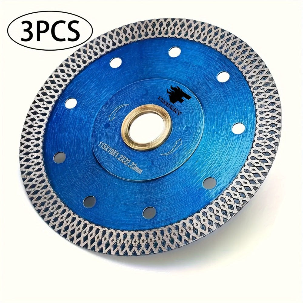 Diamond Saw Blade 4-1/2 Inch 3-Pack X-Teeth Ultra Thin Dry Wet Cut for Porcelain Ceramic Tile Brick Granite Concrete 13000 RPM 7/8 Arbor with 5/8 Adapter DIY Home Use