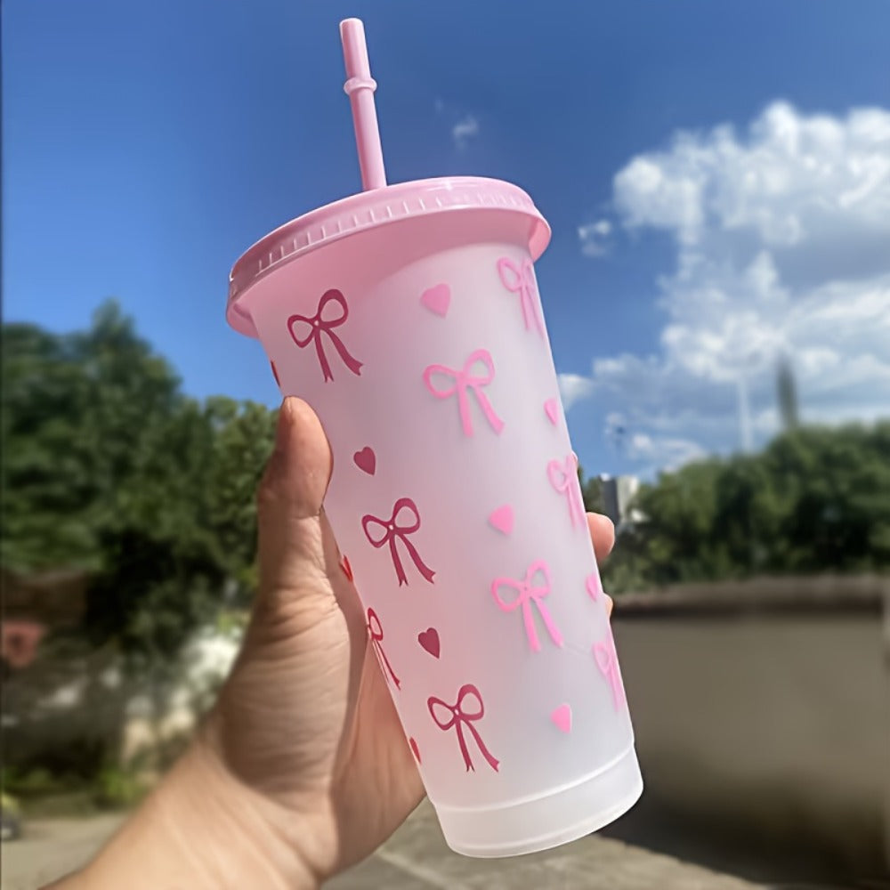 Reusable Party Cups 24 oz with Lids Straws and Dust Covers - BPA Free PP Plastic Tumblers Bulk Set 10 or 20 Pack for Parties Camping Office Gifts Pink Blue