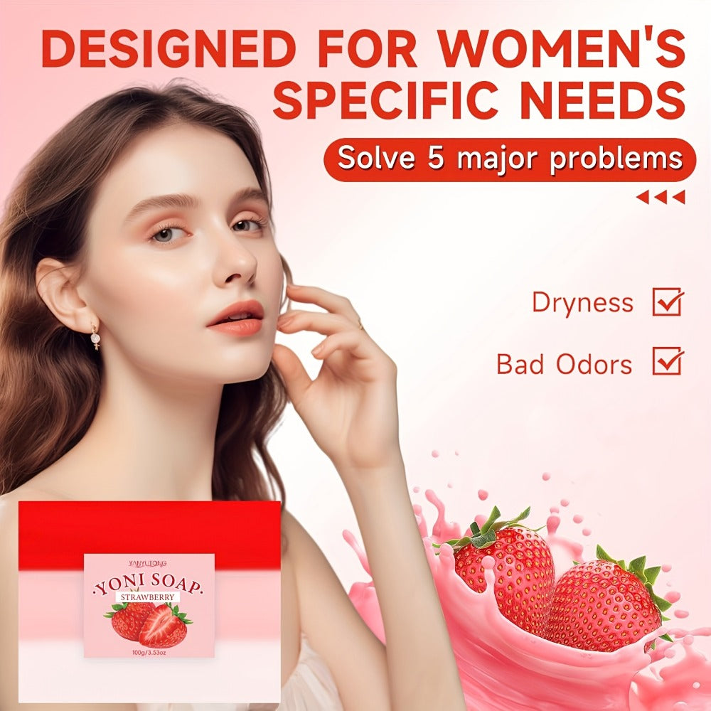 Strawberry Intimate Soap for Women 100g pH Balancing Feminine Wash Bar Gentle Cleansing Long-Lasting Fresh Fragrance Daily Feminine Hygiene Care 3 or 6 Pack