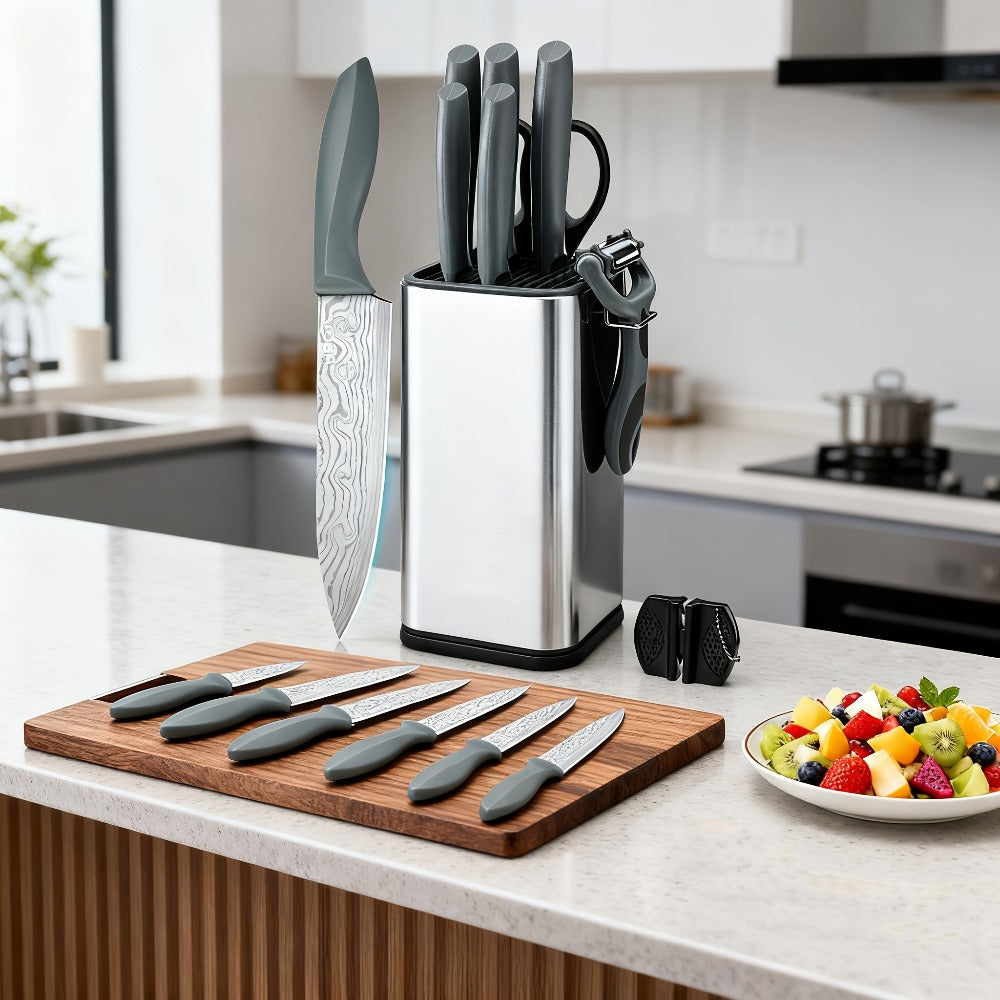 Stainless Steel Kitchen Knife Set Chef Knife Damascus Black Knife Block