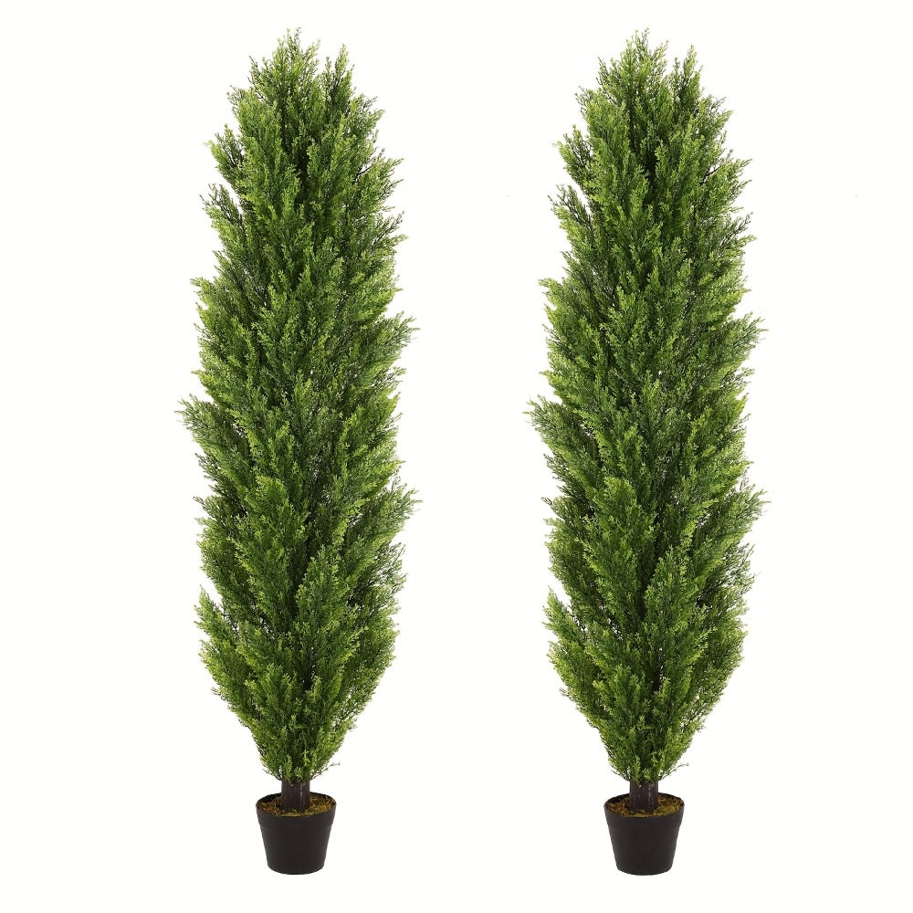 Artificial Cedar Topiary Trees 2 Pack UV Resistant Faux Greenery for Indoor Outdoor Patio Garden Office Entryway Decor 4FT 5FT 6FT