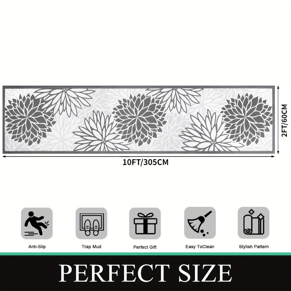 Floral Medallion Runner Rug Non-Slip Machine Washable ¨C Low-Profile Hallway Carpet for Entryway, Laundry Room & Bathroom ¨C Brown & Grey, 2x6, 2x8, 2x10 Ft