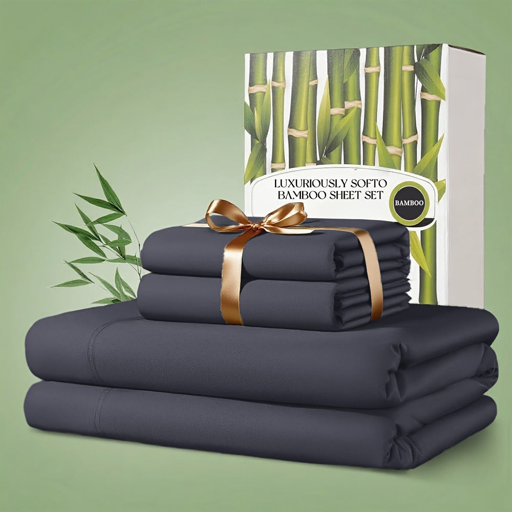 Bamboo Bed Sheet Set 4pcs 2200TC Deep Pocket Cooling Fitted Sheets ¨C Ultra Soft, Breathable, Shrink & Wrinkle Resistant