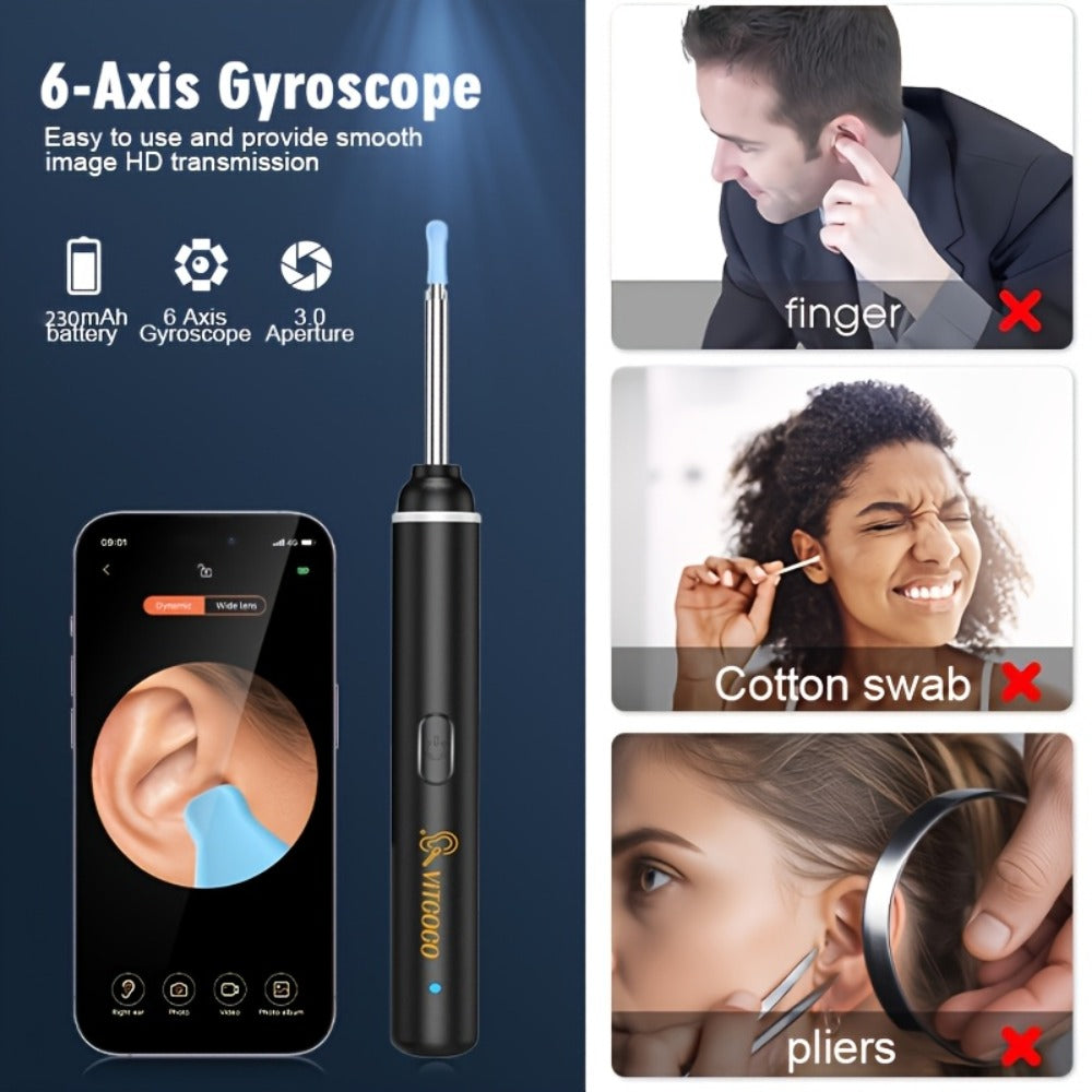Wireless Ear Camera Ear Wax Removal Kit 1080P HD 6-LED ¨C App-Controlled Visual Ear Cleaner for Adults and Pets, Compatible with All Smartphones, Multiple Cleaning Heads, Portable Ear Scoop Tool