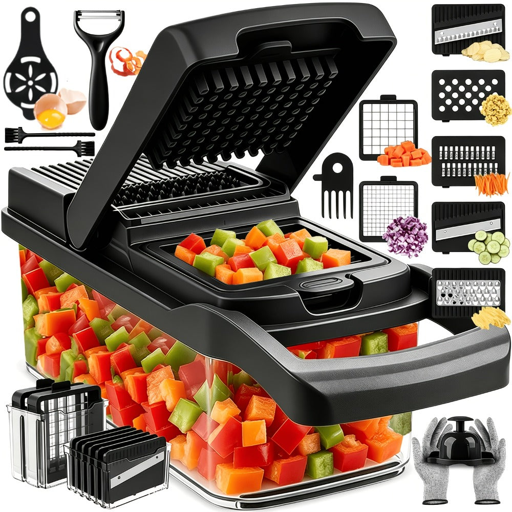 Vegetable Chopper 18-in-1 Multifunctional Food Chopper & Mandoline Slicer with Container ¨C Onion Dicer, Adjustable Cutter for Kitchen Meal Prep, Gray