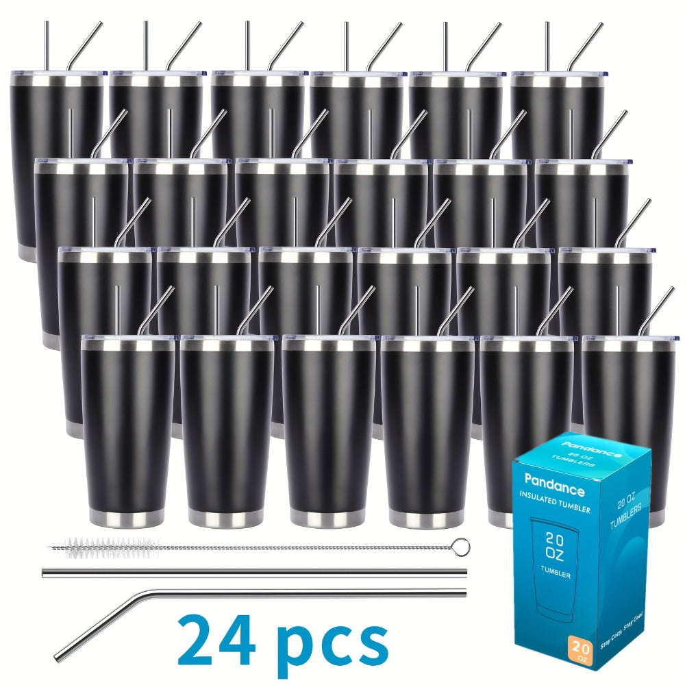 Stainless Steel Insulated Tumblers with Lid and Straw Bulk 20oz 304 Double Wall Vacuum Travel Mug for Hot Iced Coffee Drinks Water Cup Set 8pcs 12pcs 24pcs White Navy Blue Red Silver Black Mix