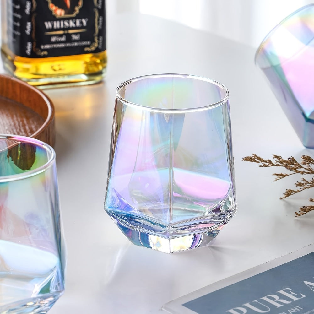 Iridescent Stemless Wine Glasses Set of 6, 10 oz Rainbow Glassware for White Wine Red Wine Cocktail Whiskey Bourbon Water, Modern Colorful Wine Glass Gift Set for Women Men Home Bar Party