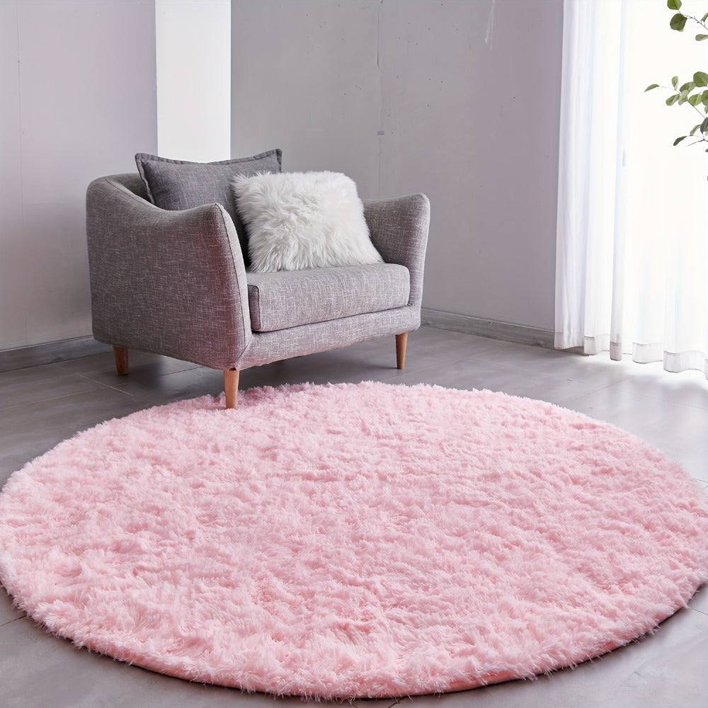 Round Shaggy Plush Rug ¨C Soft Fluffy Circular Carpet for Bedroom & Living Room, Easy Clean