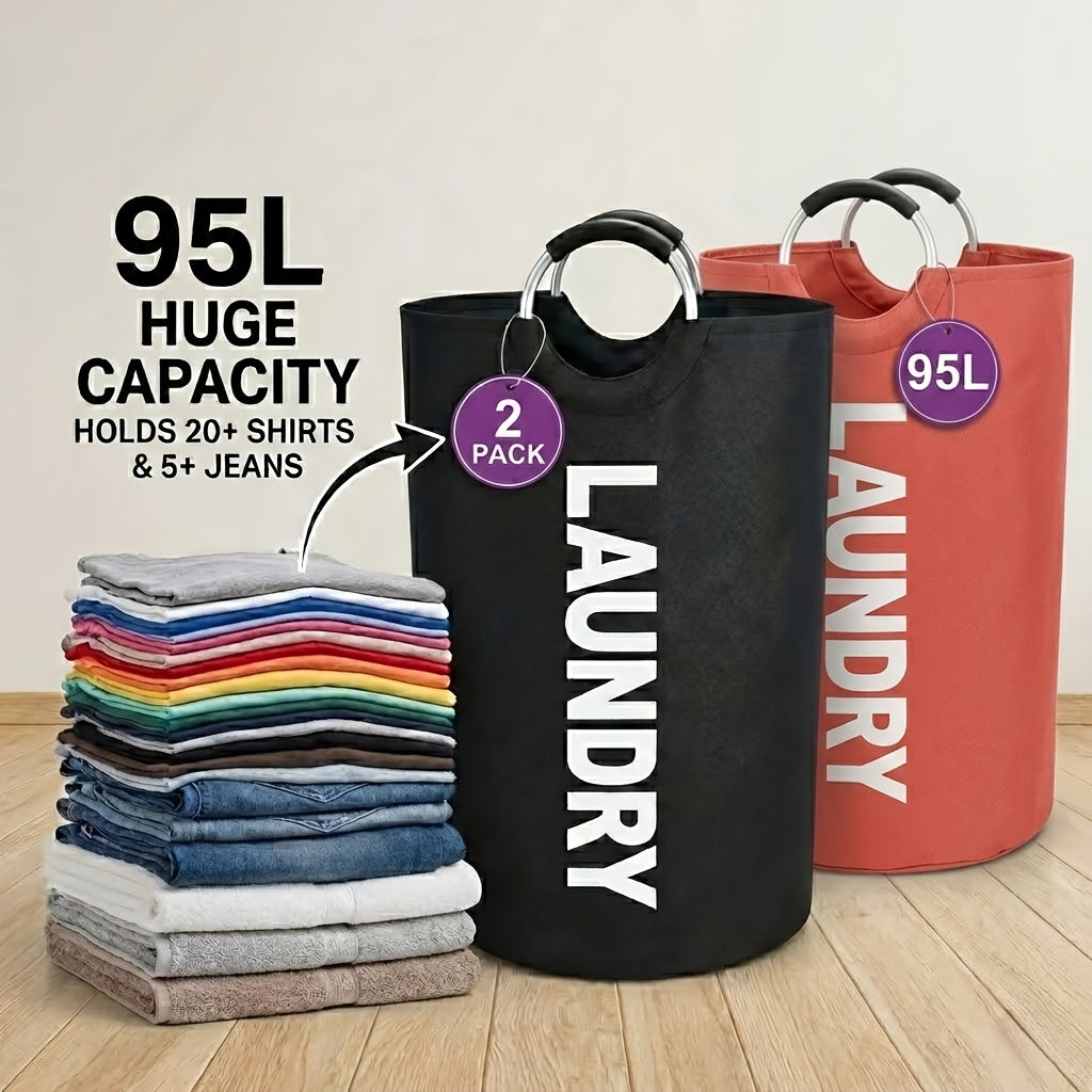 Extra Large Foldable Laundry Basket Set 95L/25.1 Gal Waterproof Oxford Cloth Tall Storage Baskets for Bedroom Bathroom Dorm Wardrobe Organization