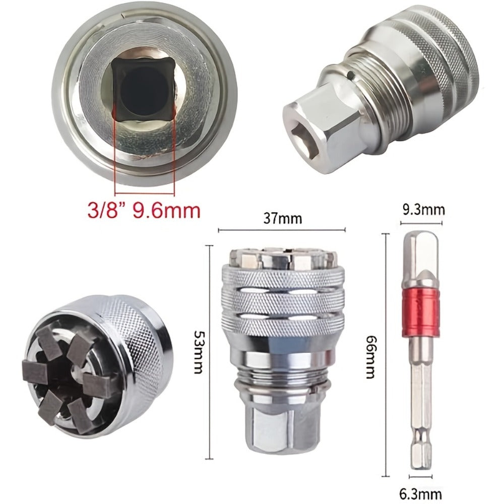 Universal Socket Wrench Adapter 10-19mm - Adjustable Hex Nut & Bolt Socket, Fits 3/8¡± Drive Ratchet, Torque Wrench & Electric Drill, All-in-One Socket Tool for Home & Professional Use