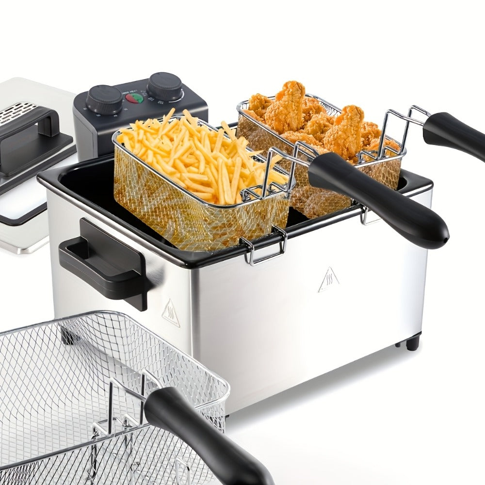 Electric Deep Fryer 1700W, Large Deep Fryer with Adjustable Time & Temperature Control, Stainless Steel Frying Basket, Lid with View Window, 101.44oz / 1.32gal Capacity, Home Kitchen Countertop Fryer