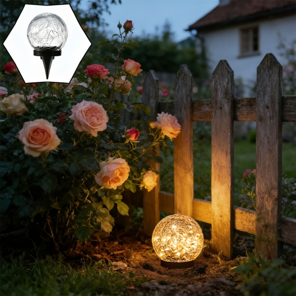 Solar Garden Lights Cracked Glass Ball ¨C LED Outdoor Decorative Solar Lawn Lights IP44 Waterproof with Ground Stake for Garden, Yard, Pathway & Lawn ¨C Set of 2 or 4