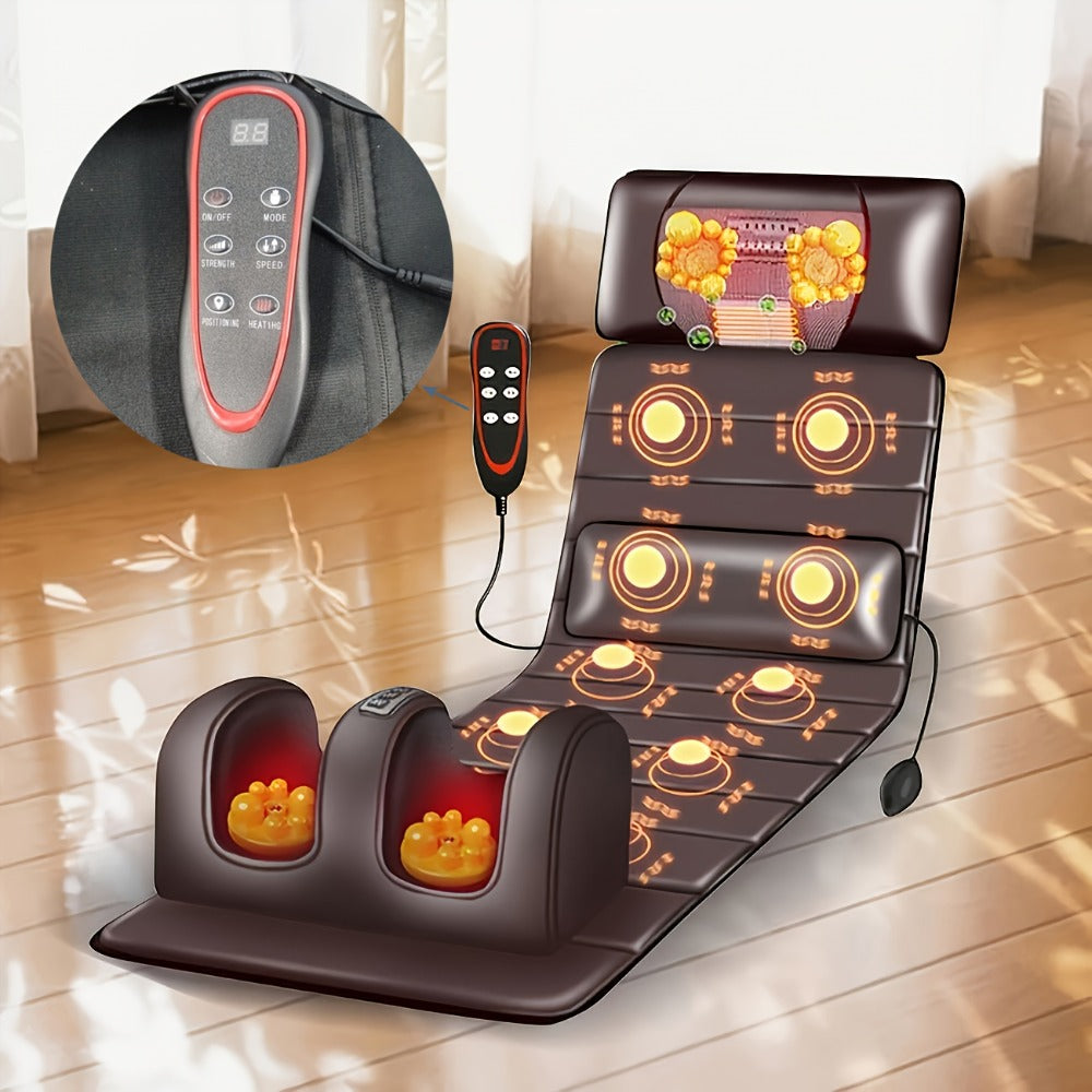 Full Body Heating Massager Set ¨C PU Leather Massage Chair Pad with Neck Massager, Leg Massager, Lumbar Pillow & Headrest, Timer, Non-Slip Base, Full Body Heat Massage for Home & Office Relaxation