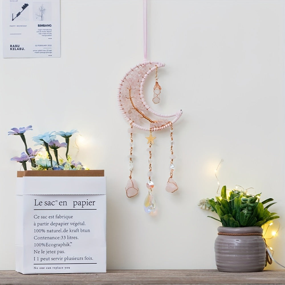 Dreamcatcher Moon Suncatcher Wall Hanging ¨C Handmade Boho Wind Chime Pendant for Indoor Outdoor Garden, Courtyard & Party Decor ¨C Christmas & Birthday Gift