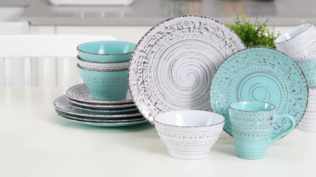 16-Piece Ceramic Dinnerware Set Service for 4 ¨C Stoneware Plates Bowls Mugs Chip Scratch Resistant Dishwasher Microwave Safe Holiday Gift
