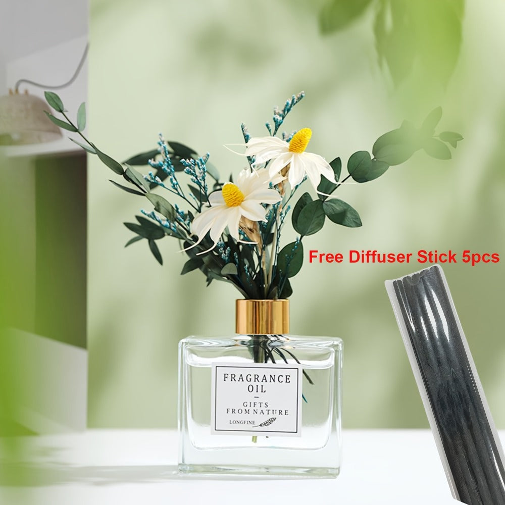 Reed Diffuser Set with Real Flowers - 4.05 oz 120ml Scented Home Fragrance Aromatherapy Diffuser Sticks for Bedroom Bathroom Living Room Office Gift