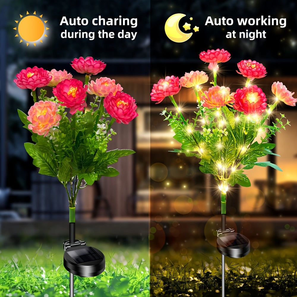 Solar Garden Lights Outdoor Waterproof ¨C 5pcs Simulated Snow Lotus Flower LED Stake Lights for Lawn, Garden, Pathway, Courtyard, Patio Decor, Warm White Glow, Holiday Gift