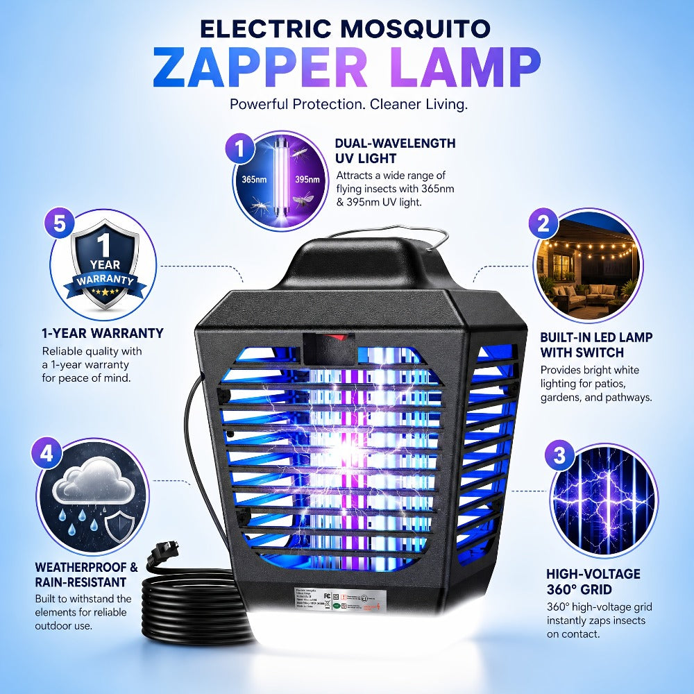 IPX4 Waterproof Bug Zapper Plug-In ¨C Electric Flying Insect Trap with LED Light & ABS Housing, Indoor Mosquito Zapper for Home, Bedroom, Kitchen & Patio, Safe Chemical-Free Fly Trap ¨C Black