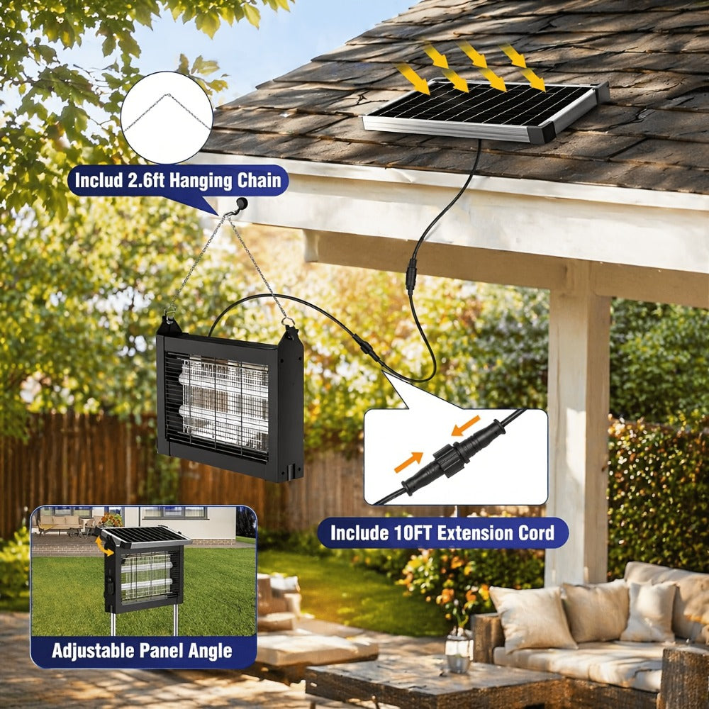 Solar Bug Zapper Outdoor 4200V ¨C Solar Powered Mosquito Killer with Auto/Manual Dual Mode, 2100 Sq.Ft Coverage, 12H Runtime, 3-Way Charging, 10FT Cord, Safe for Family & Pets, for Patio, Garden & Camping