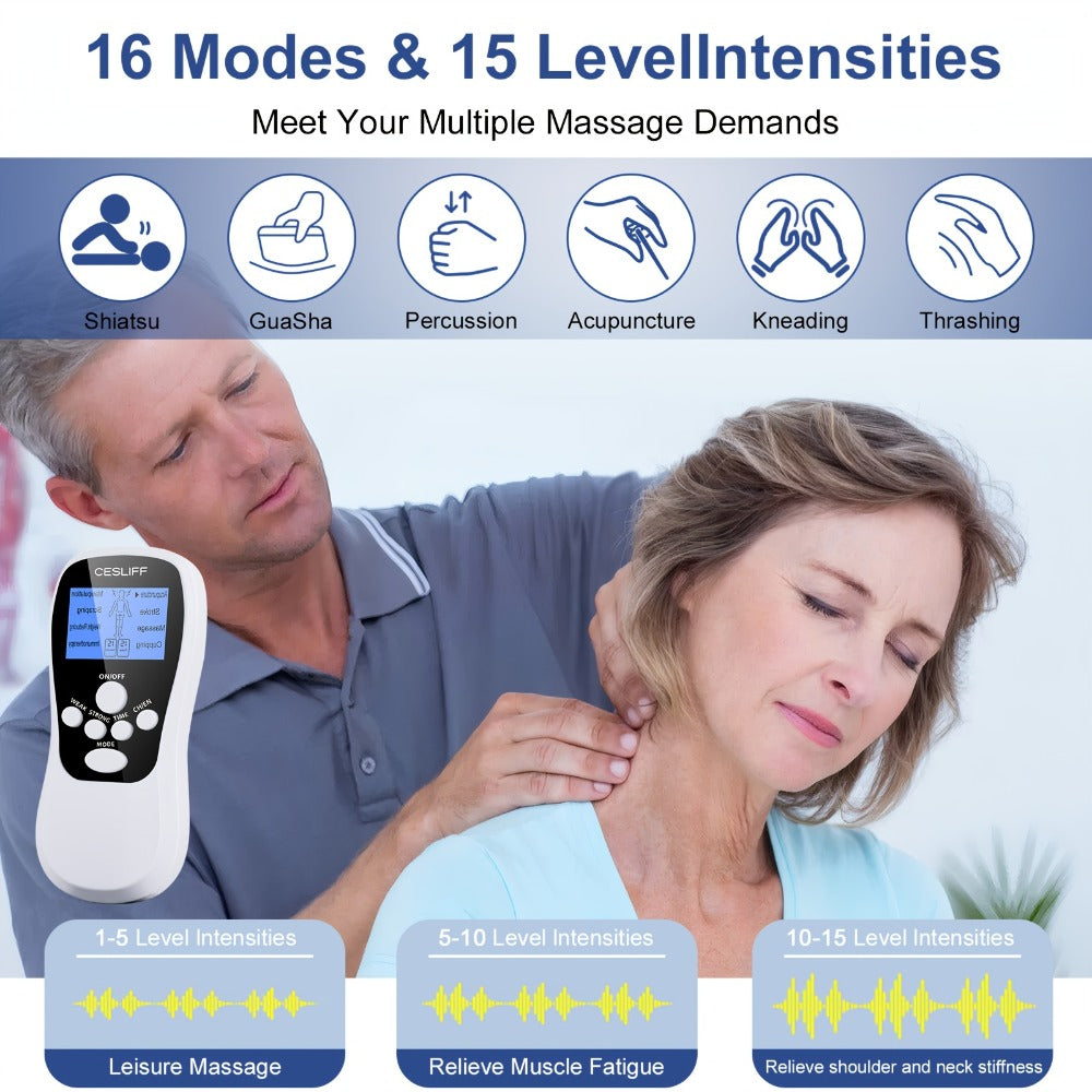 TENS Unit Muscle Stimulator for Pain Relief Digital EMS Therapy Device for Back Neck Hip Nerve Pain Arthritis Tendonitis Stiffness Recovery Post-Workout Relaxation with Accessories 6-Mode and 8-Mode