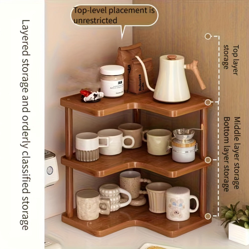 Corner Shelf Organizer for Kitchen, 3-Tier Triangular Coffee Station Storage Rack for Countertop, Holds Cups, Mugs, Coffee Accessories and Kitchen Essentials
